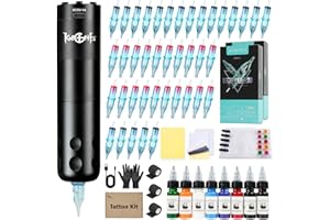 Dragoart Professional Tattoo Gun Kit, 10000Rpm Wireless Tattoo Gun, 40*Cartridge 316 Needles, Coreless Motor No Hot 8Hrs Working, LED Screen, Tattoo Kit Complete for Professionals, Beginners, Starter