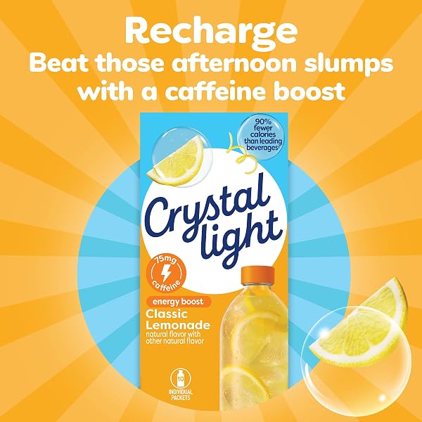CRYSTAL LIGHT ENERGY BOOST LEMONADE DRINK MIX, 10 CT ON-THE-GO PACKETS
