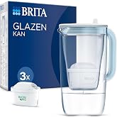 BRITA Glass Water Filter Jug Light Blue (2.5L) Starter Pack inc. 3X MAXTRA PRO All-in-1 Cartridge - Premium Glass jug with Easy-Filling Flip-Lid and Indicator - in Sustainable Smart Box Packaging