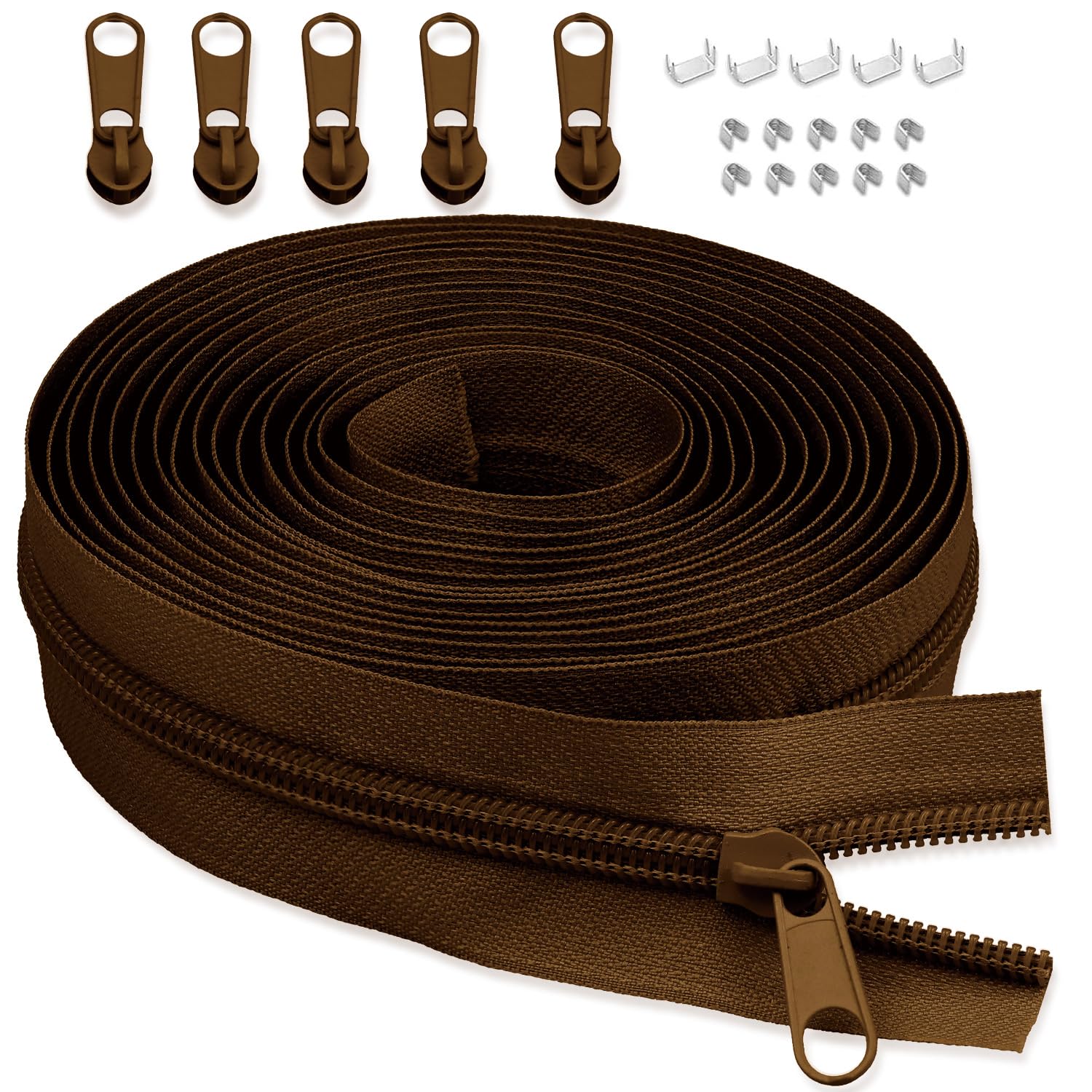 Photo 1 of #5 Nylon Zipper Tape for Sewing:LHZHLE 4 Yard Continuous Brown Long Zippers Roll for Upholstery