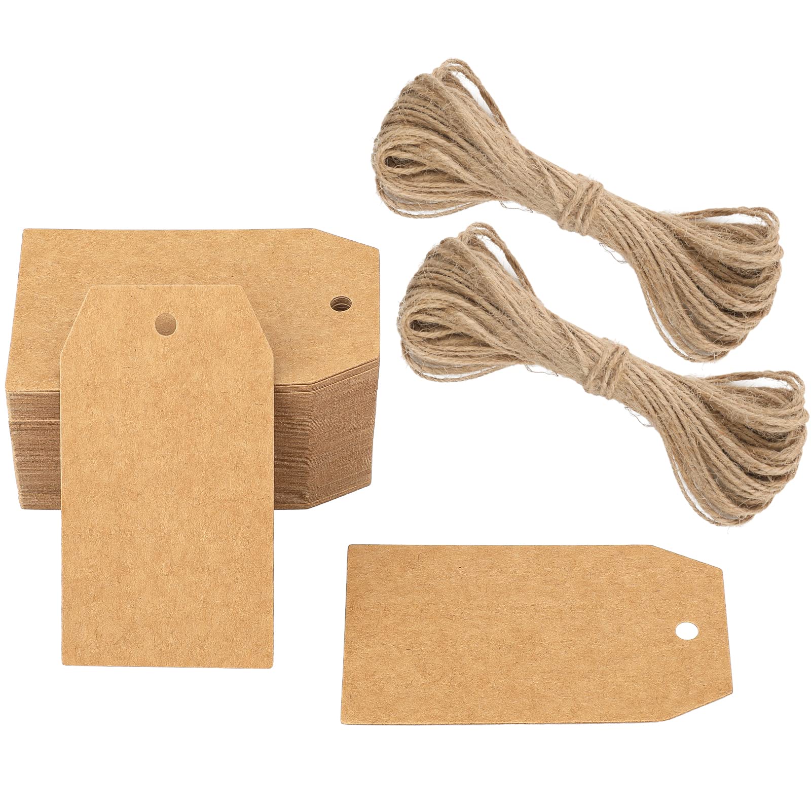 G2PLUS 100 PCS Kraft Gift Tags - Brown Blank Paper Tags 4x7 cm - 300g/m² Hang Paper Labels with String for Wedding Favors Presents