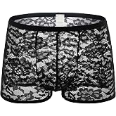 Swbreety Men's Lace Boxer Briefs Underwear Sexy See Through Underpants Bulge Pouch Trunks&hellip;