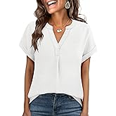 ANRABESS Women Short Sleeve Henley Top V Neck Dressy Business Casual Work Blouses Summer Shirts 2026 Vacation Fashion Clothes