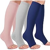 Tinojye Open Toe Compression Socks Women & Men-3 Pairs 20-30 mmHg Knee High Stockings for Circulation Support