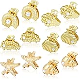 Dizila 12 Pieces/6 Pairs Gold Metal Small Shell Conch Leaf Hand Starfish Hair Claws Clips Beach Party Hair Accessories for Women Girls Teens Kids