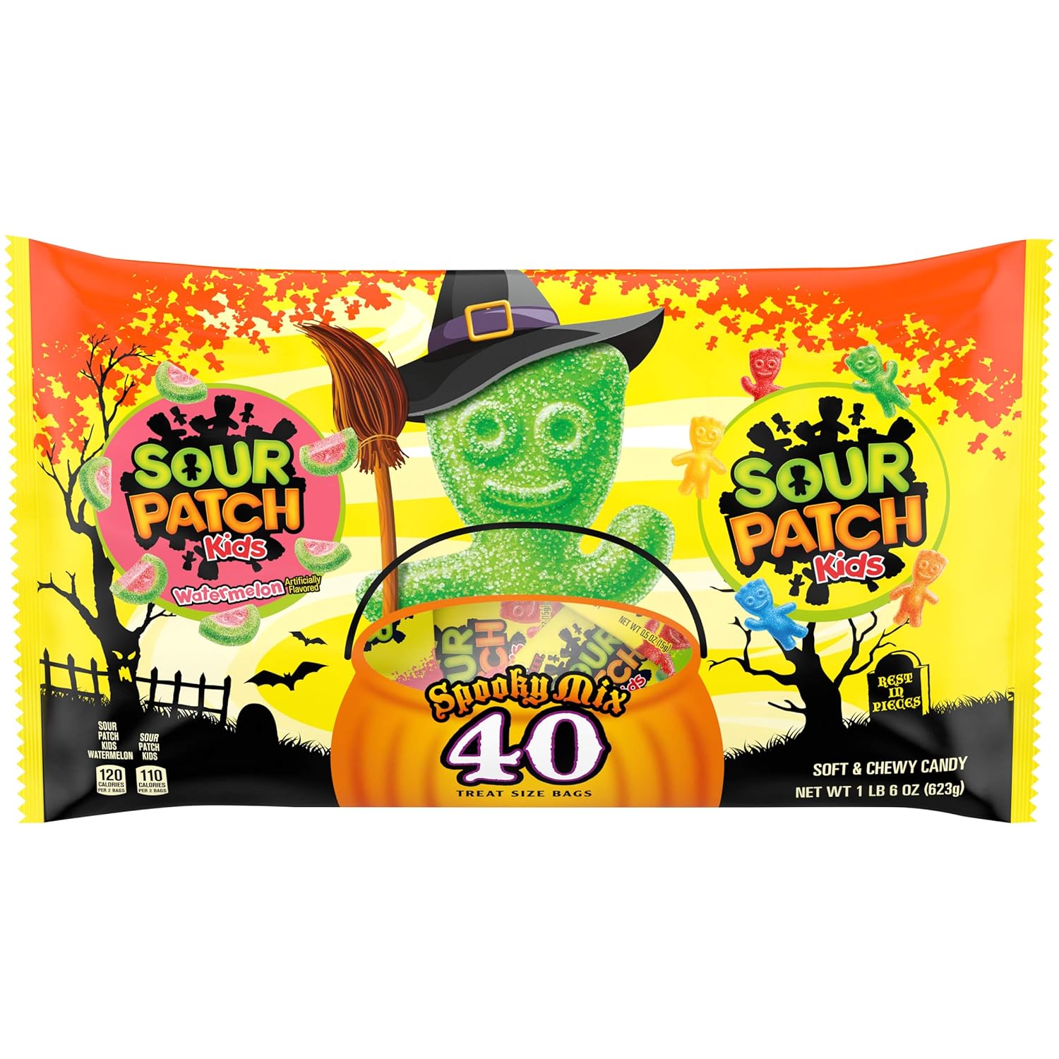 SOUR PATCH KIDS Original Candy and SOUR PATCH KIDS Watermelon Candy Halloween Candy Variety Pack, 1 - 40 Trick or Treat Snack Packs: Prime Pantry