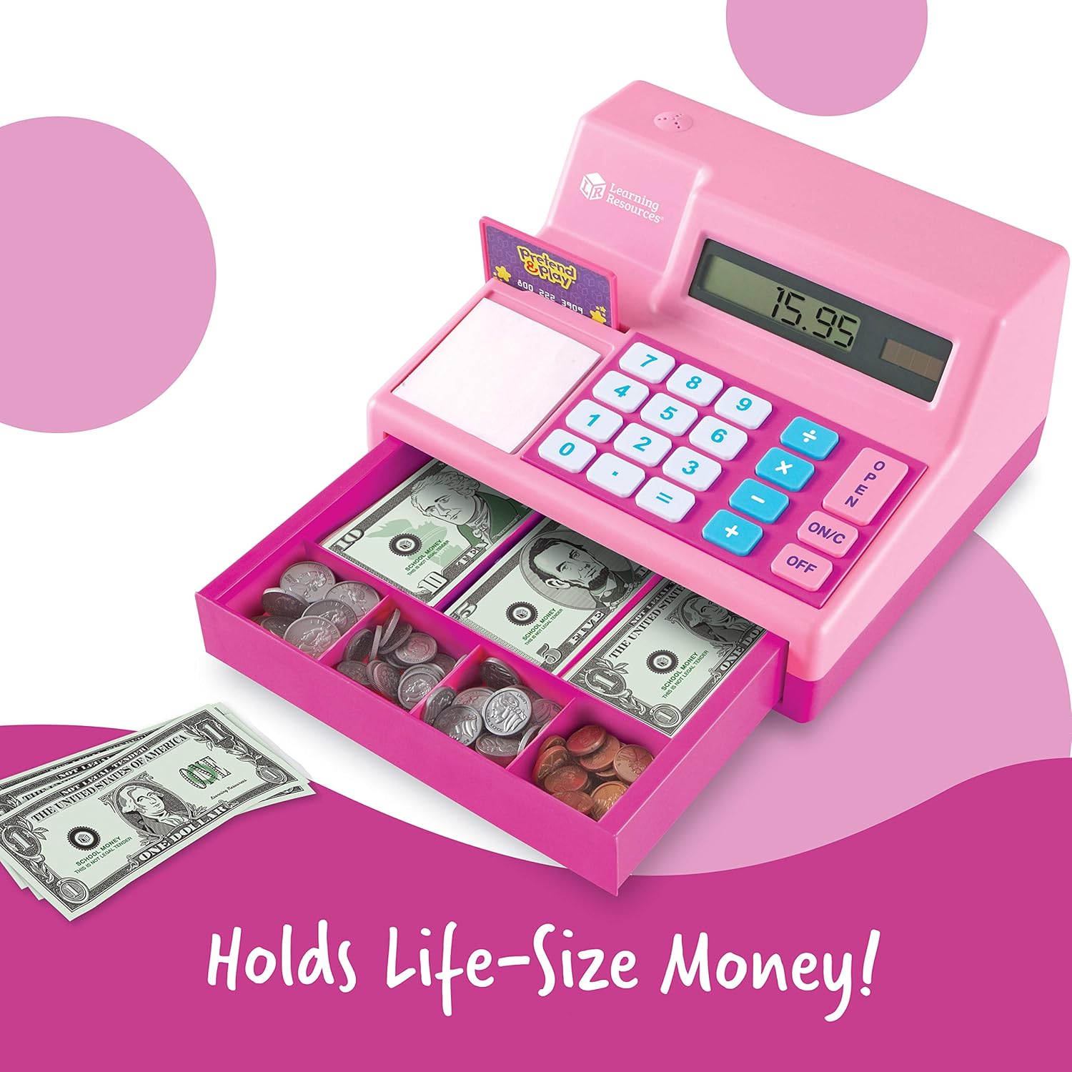 Learning Resources Pretend & Play Calculator Cash Register, Classic Counting Toy, 73 Pieces, Ages 3+, Easter Gifts for Kids, Pink: Toys & Games