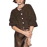 Lviefent Women Knit Cardigans Fluffy Casual Open Front Button Down Long Sleeve Cropped Sweater Jacket Outwear