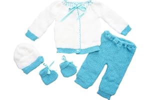FLVFF BABY Crochet Outfit Set Newborn Clothe Boys Girls Warm Winter Beautiful Clothing 4 Pieces