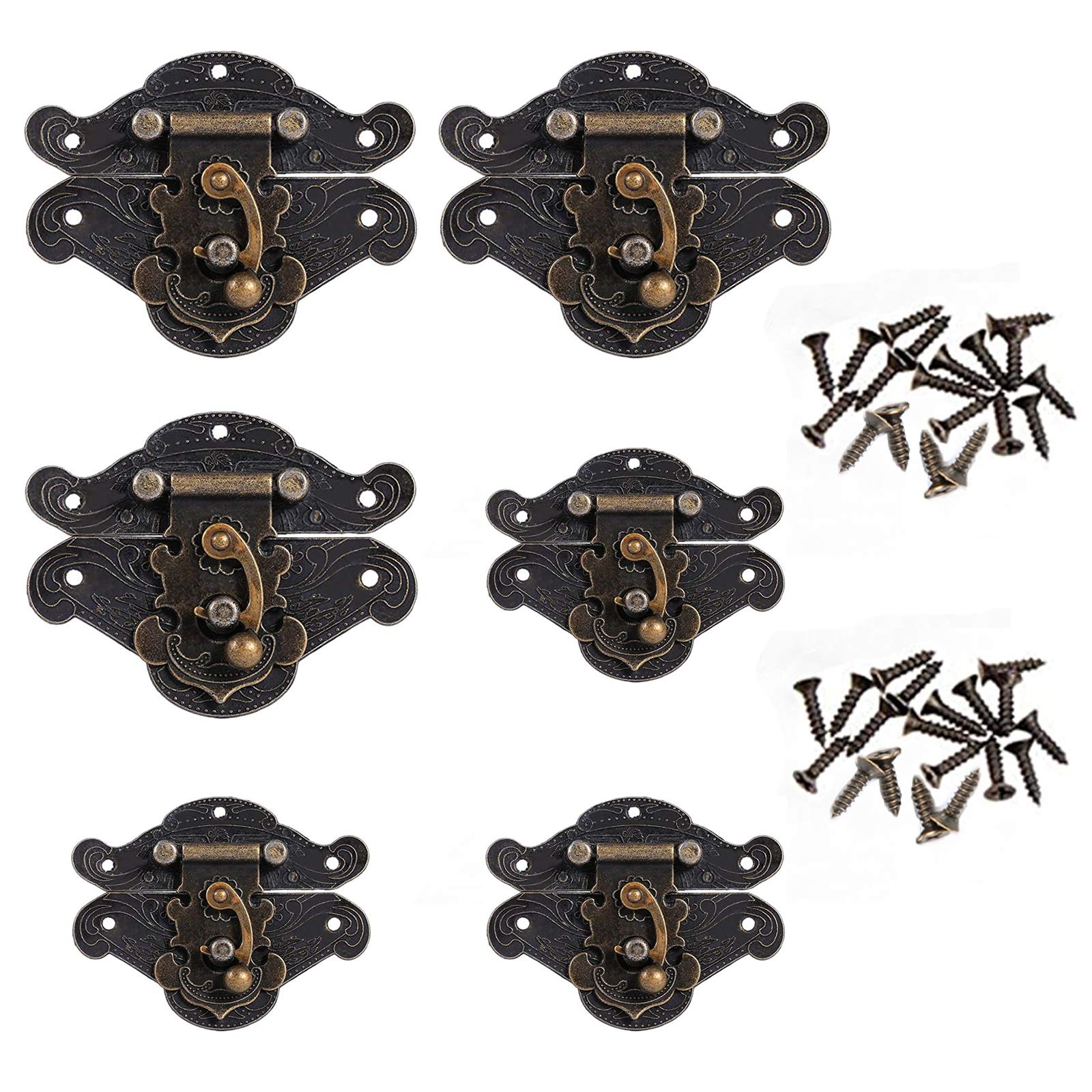 yeemeen Vintage Bronze Zinc Alloy Antique Brass Finish Cabinet Latch Hasp Lock with Screws, 65x52mm & 49x37mm