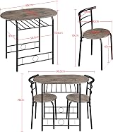 Yaheetech 3 Piece Dining Set Round Table & 2 Chairs, Modern, Drift Brown view 3