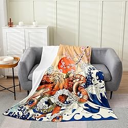 Japanese Ukiyoe Theme Flannel Fleece Throw