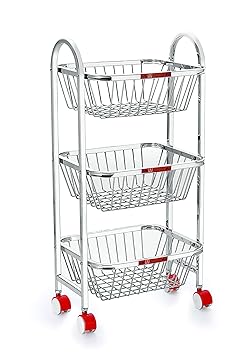Priya Stainless Steel Trolley 3 Layers (14x12x4.25-inch, White)