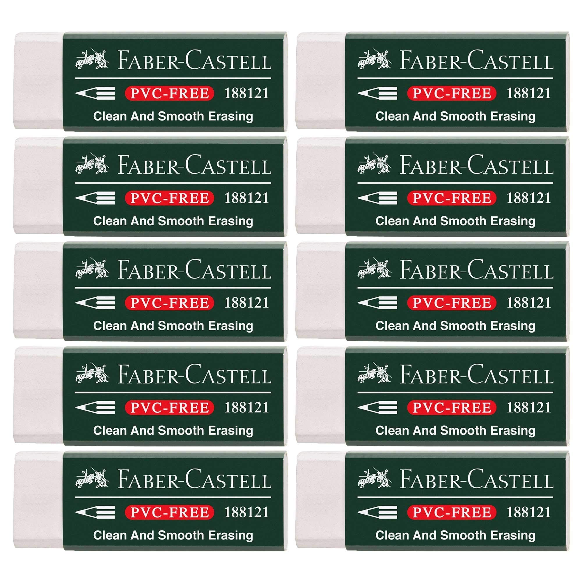 Faber-Castell 188121 Eraser 7081 N PVC-Free, Plastic (10 Erasers, White)
