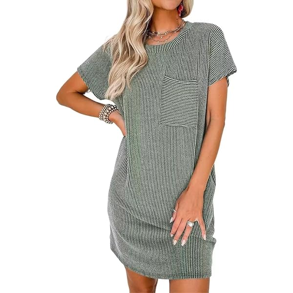 Acelitt Women's Summer Batwing Sleeve Dress – Lapel Collar Mini Sundress, V-Neck Beach Dress (Polyester/Elastane)