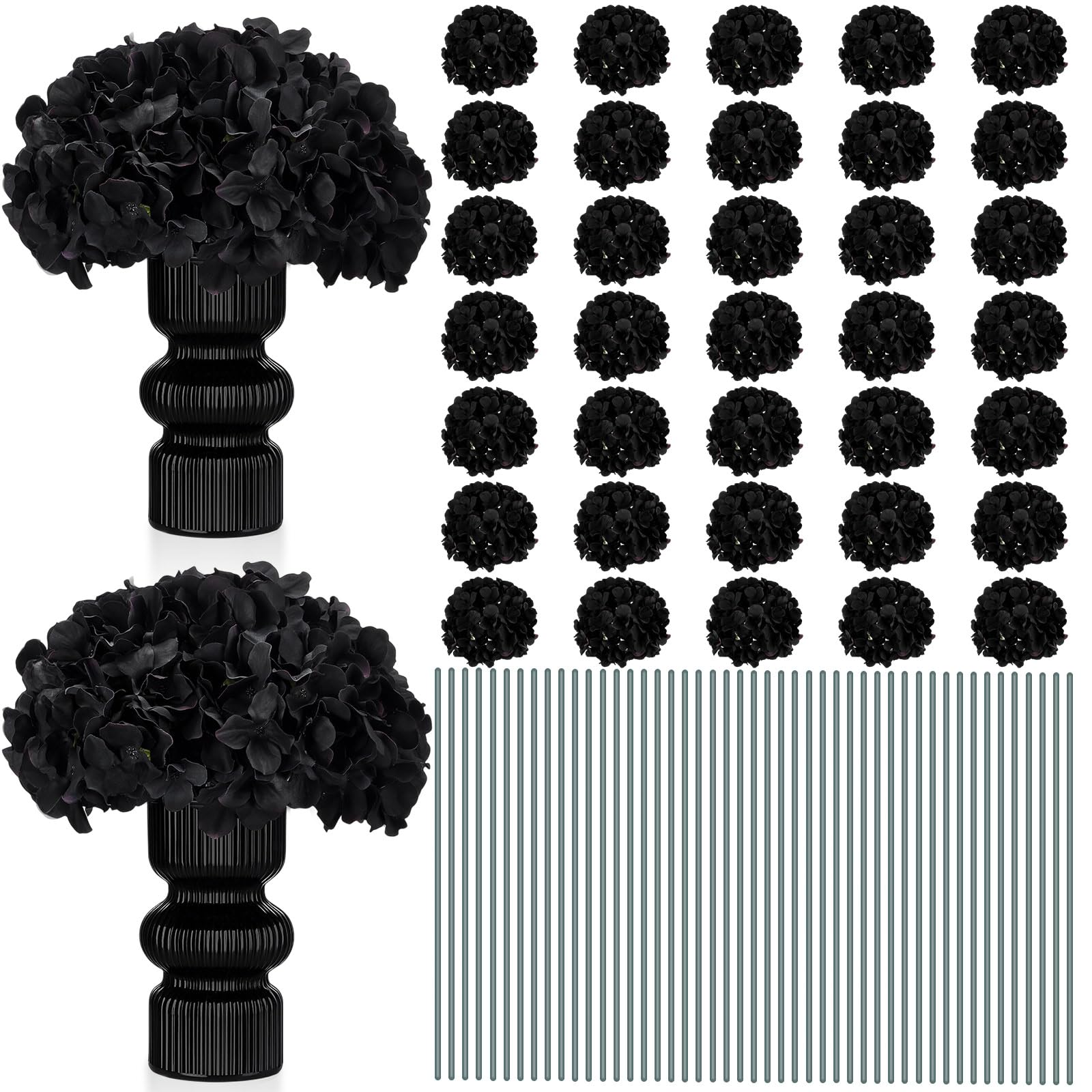 Photo 1 of Unittype Silk Hydrangea Artificial Flowers Heads with Stems Faux Hydrangea Flowers for Wedding Centerpieces Bouquets DIY Floral Decorations for Home Indoor(Black,100 Pieces)