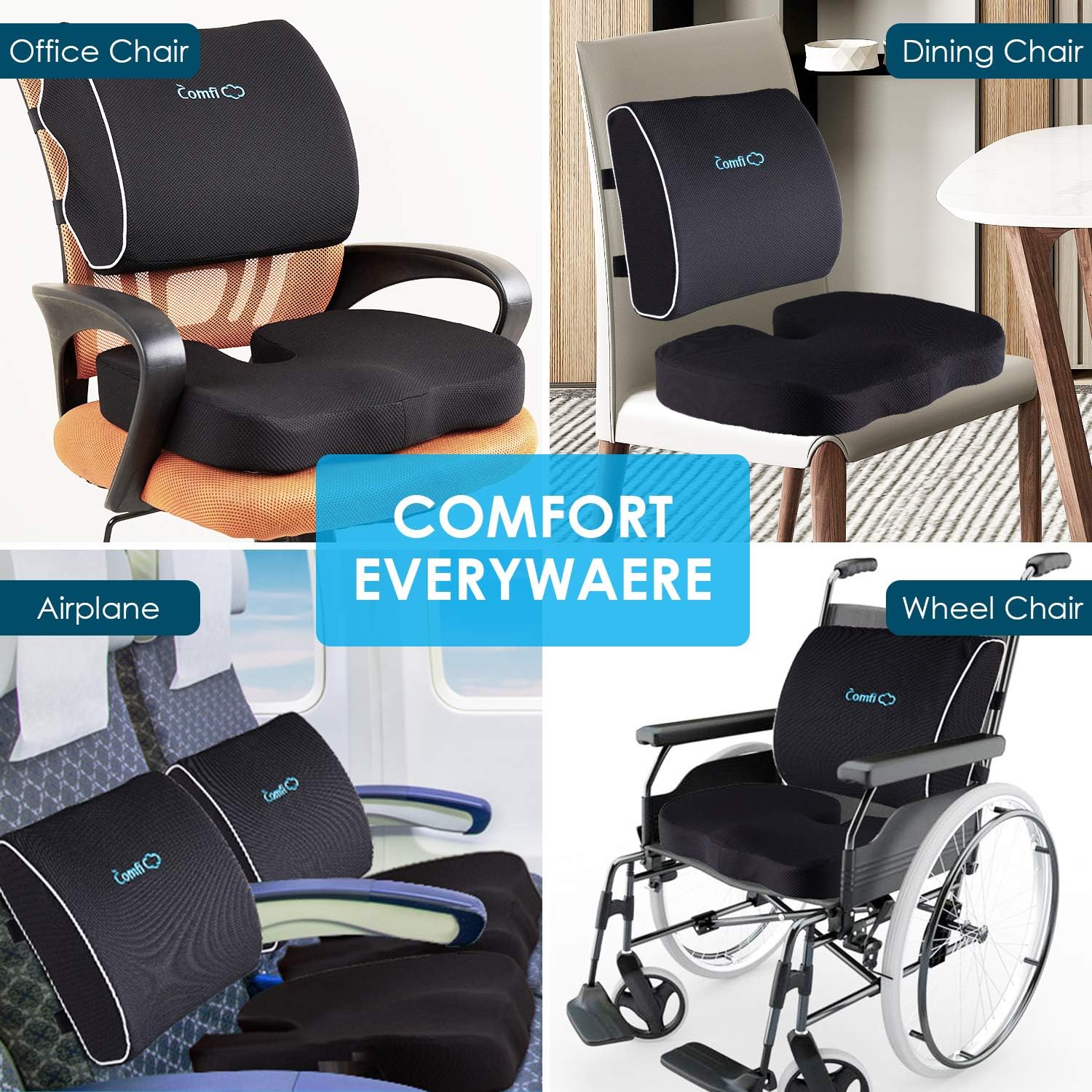Coccyx Seat Cushion and Lumbar Support Pillow for Office Chair-Gel Infused,Orthopedic Car Seat Cushion Memory Foam Back Support Cushion for Lower Back Pain,Tailbone & Sciatica Pain Relief Black: Home & Kitchen