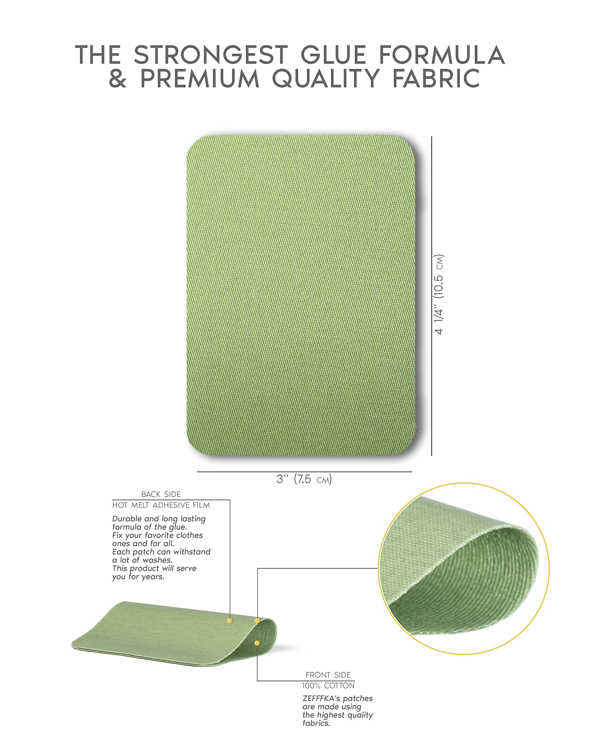 ZEFFFKA Premium Quality Fabric Iron-on Patches Inside & Outside Strongest Glue 100% Cotton Blue Gray Beige Brown Yellow Red Green Repair Decorating Kit 14 Pieces Size 3
