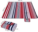 SONGMICS Picnic Blanket 200x200 cm Water Resistant Beach Mat Red White Stripes view 3