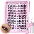 Lash Clusters Kit Cat Eye Wispy Eyelash Extension Kit Manga LC Individual Lashes Natural Fox Eye Eyelash Clusters Lash Extension with Lash Bond and Seal Lash Applicator,2Lash Brush (120Pcs,9-15MM)