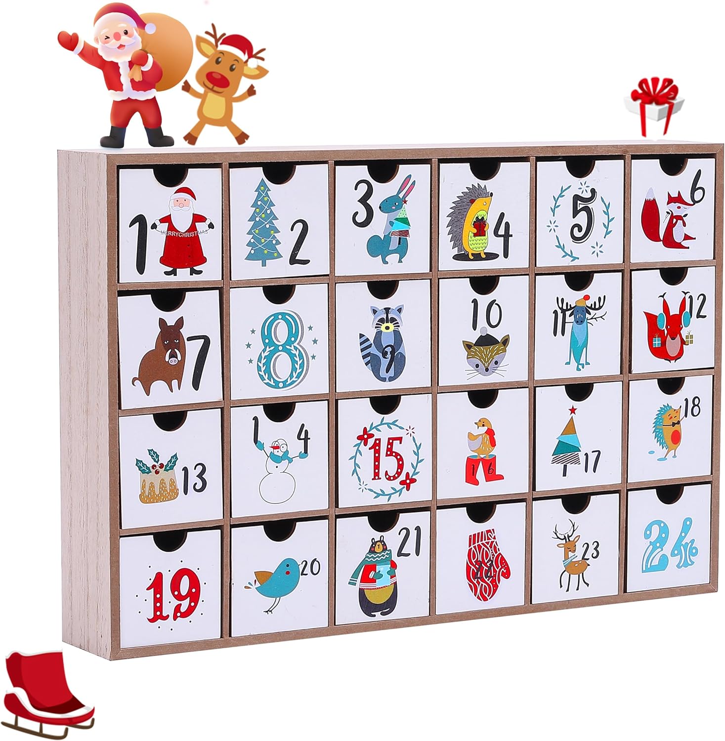Advent Calendars - Wooden Advent Calendar with 24 Drawers, 2023 DIY Advent Calendar Box, Reusable Christmas Countdown Calendar, Xmas Gift for Kids, Adults, Boys, Girl