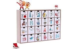 FIXFANS Wooden Advent Calendar with 24 Drawers, 2023 DIY Advent Calendar Box, Reusable Christmas Countdown Calendar, Xmas Gift for Kids, Adults, Boys, Girl