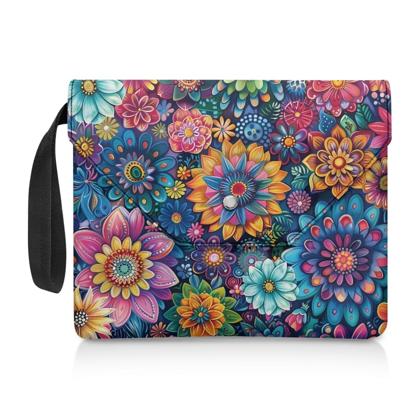 ZIATUBLES Large Size Book Sleeve Bohemian Flower Print Book Protector Covers, 30 x 24 CM Paperback Book Pouch for Book Lover Book Holder Organizer with Carrying Rope