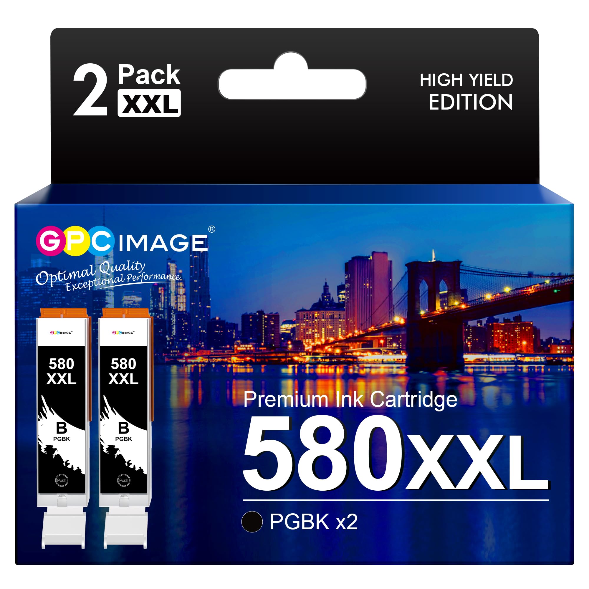 GPC Image PGI-580XXL PGBK Compatible Ink Cartridges Replacement for Canon PIXMA TS8150 TS6251 TS6350 TS6351 TR8550 TS8150 TS8250 TS6150 TR7550 TS9150 TS6151 TS8251 TS6250 TS9550 TS705 TS8151 (2 PGBK)