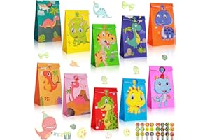 Containlol 30 Pack Dinosaur Party Gift Bags Little Dinosaur Goodie Candy Bag with Matching Stickers Operation Christmas Party Favor Supplies for Dinosaurs Themed Birthday Baby Shower(Big Head)