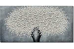 Epicler art Hand-painted White Flower Art Painting 3D Bouquet Canvas Wall Decoration Oil Painting Modern Art Living Room Bedroom Office Dining Room Mural 24x48 Inch