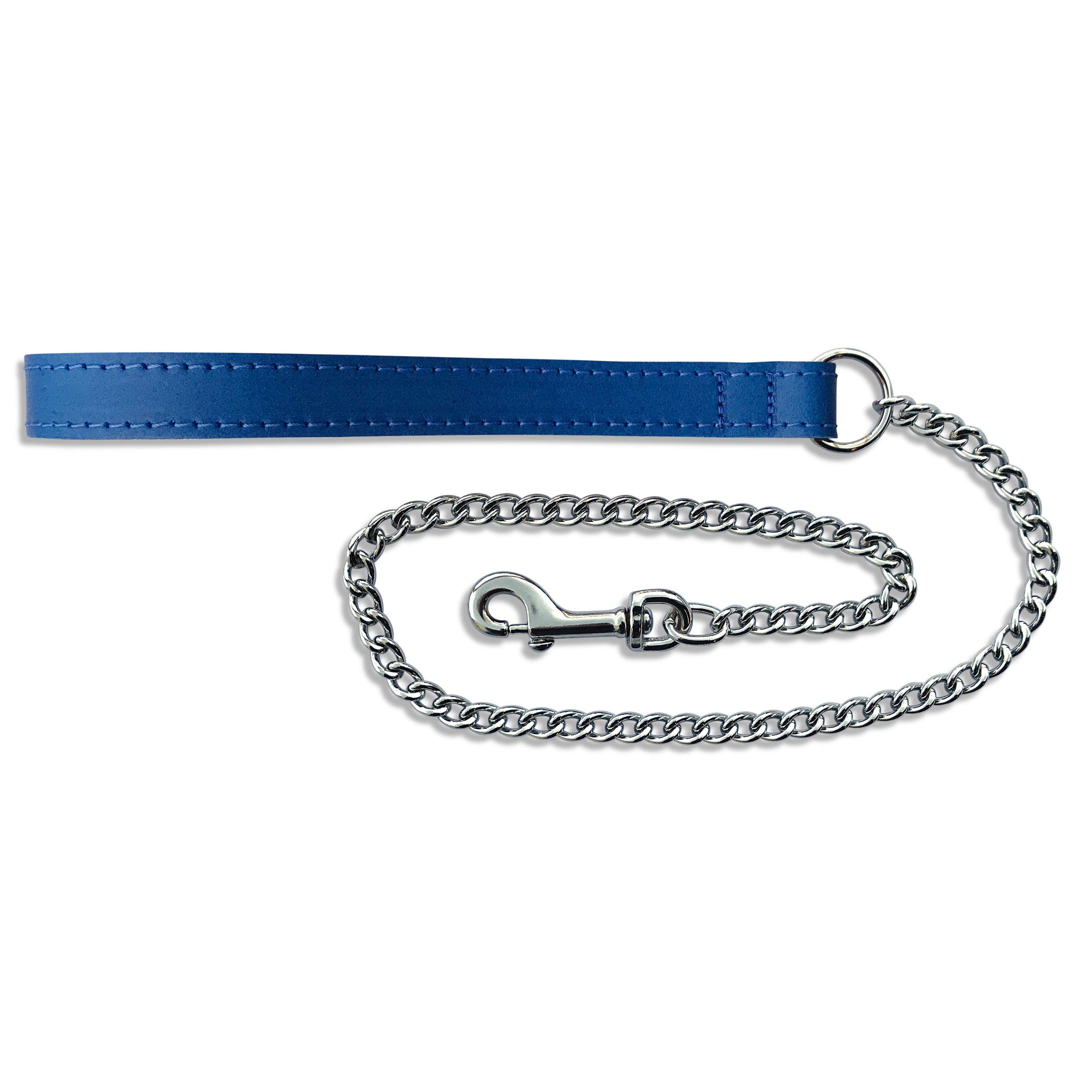 BBD Pet Products Leather Chain Lead, One Size, Medium, 30 x 5/8-Inch, Royal