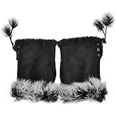 ZLYC Women Teen Classic Winter Warm Rabbit Fur Hands Wrist Fingerless Gloves Mittens
