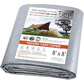 Tarps Heavy Duty Waterproof 8x8ft,TEZONG Silver Tarp 12Mil Plastic Tarpaulin Outdoor Tarp Cover for Emergency Rain,Patio Furniture,Wood,Roof,Camping,Car,Pool