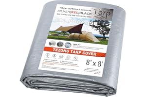 TEZONG Tarps Heavy Duty Waterproof 8X8ft,Silver Large Tarp Cover Plastic Poly Tarpaulin 12MIL Thick Multipurpose Outdoor Tarp