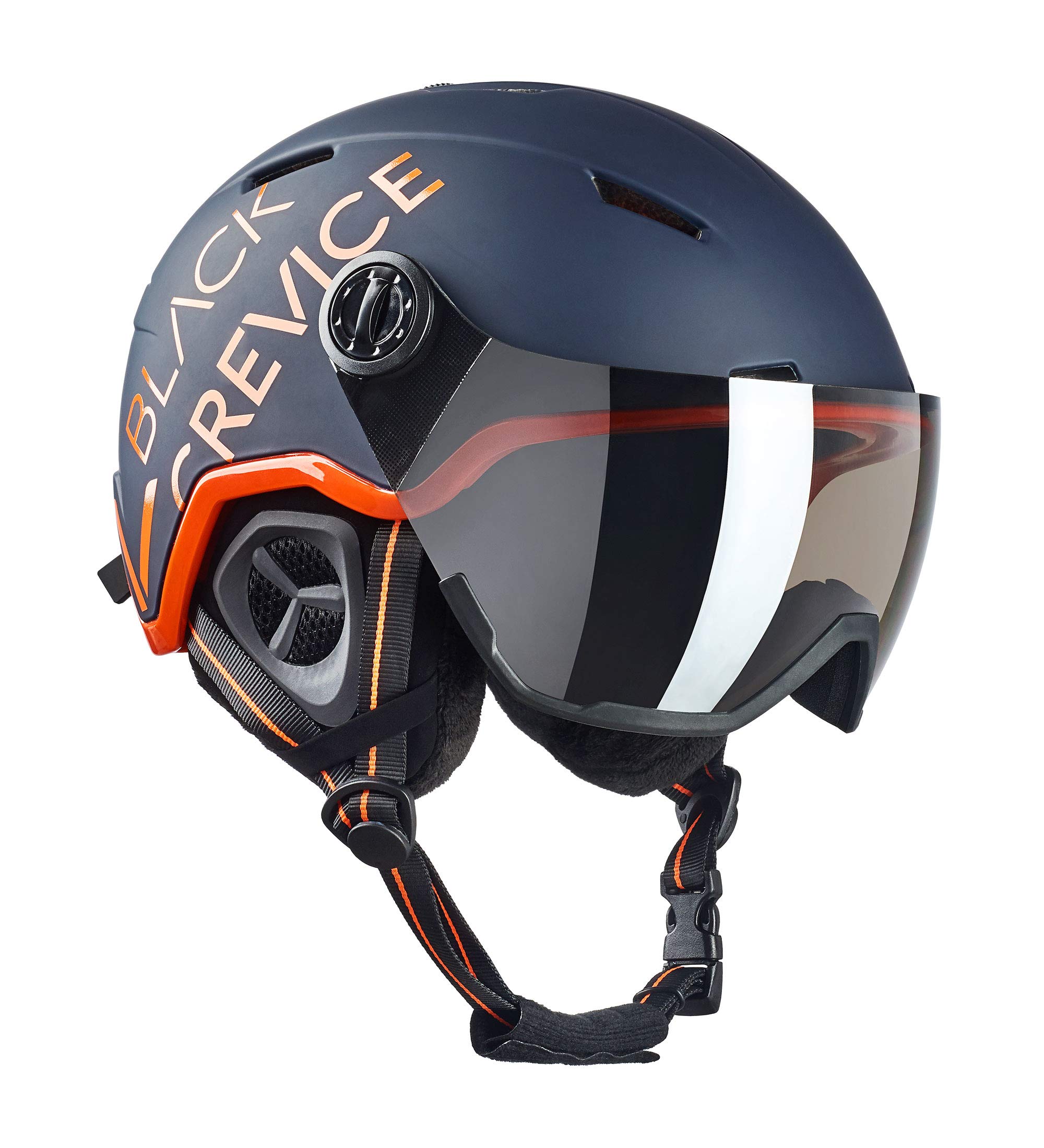 Black Crevice Unisex - Adult Ski Helmet Vail with Visor, Navy Matt/Orange, M (55-58 cm)
