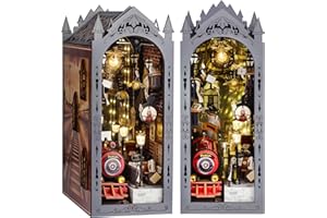 Roroom DIY Book Nook Kit, DIY Dollhouse Bookshelf Insert Decor Alley, 3D Wooden Puzzle with LED Lighting Book Nook Wood Booke