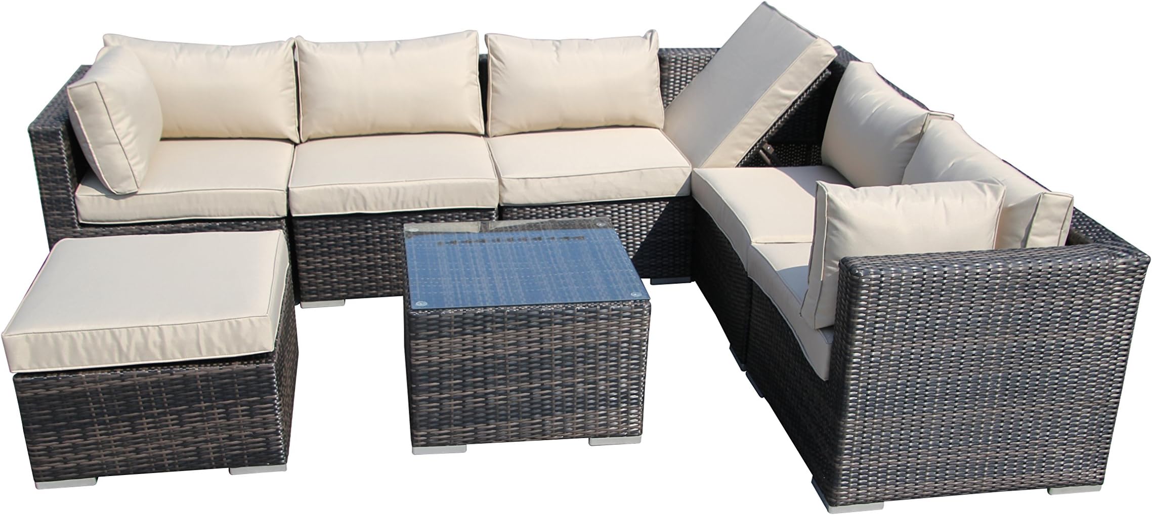 PATIOPTION Luxury Wicker Patio Furniture Sectional Sofa Set with Sun Lounger