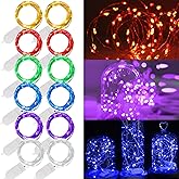 WATERGLIDE 12 Pack Fairy Lights Battery Operated (Included), 7 ft 20 LED Mini String Lights, Waterproof Silver Wire Firefly Starry Lights for DIY Wedding Christmas Party Mason Jars Decor, Multicolor