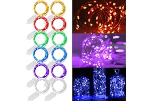 WATERGLIDE 12 Pack Fairy Lights Battery Operated (Included), 7 ft 20 LED Mini String Lights, Waterproof Silver Wire Firefly Starry Lights for DIY Wedding Christmas Party Mason Jars Decor, Multicolor
