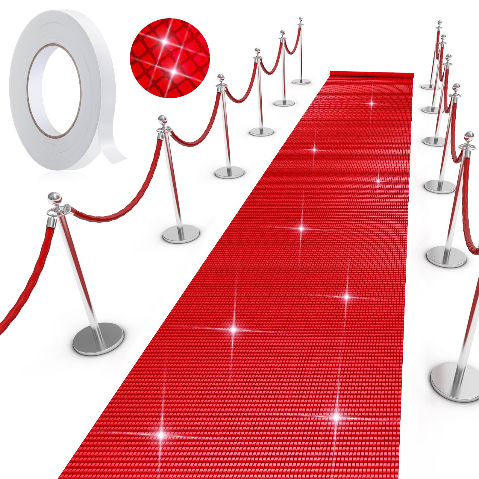 Photo 1 of Tinideya Red Carpet Runner Runway Rug 2.46 x 15 Ft Disco Party Decorations with Carpet Tape for Party Wedding Dance Party Supplies