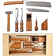 KAKURI Japanese Woodworking Tool Set, Professional Carpentry Tool Kit 8 Pcs (Japanese Pull Saws, Hammer, Chisels, Plane, Auger, Square), Japanese Red Oak, Made in JAPAN