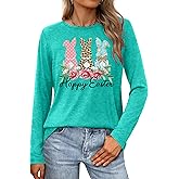 VVNTY Easter Shirts for Women: Happy Easter T Shirt Long Sleeve Bunny Graphic Tee Shirt Spring Casual Tops
