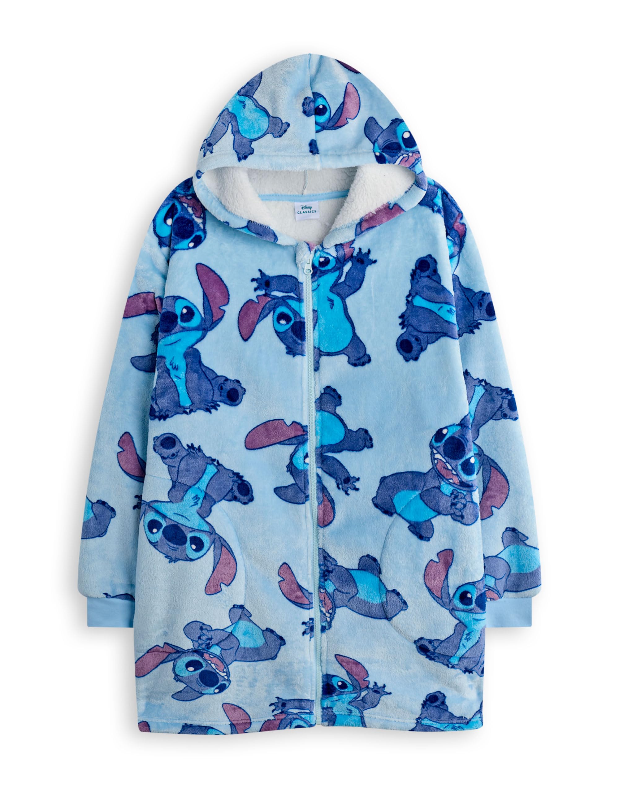 Disney Lilo & Stitch Girls Wearable Blanket | Kids Watercolour Purple & Blue Embroidered Character Fleece Hoodie | Heavyweight Comfortable Hooded Pullover | Loungewear Movie Merchandise Gift