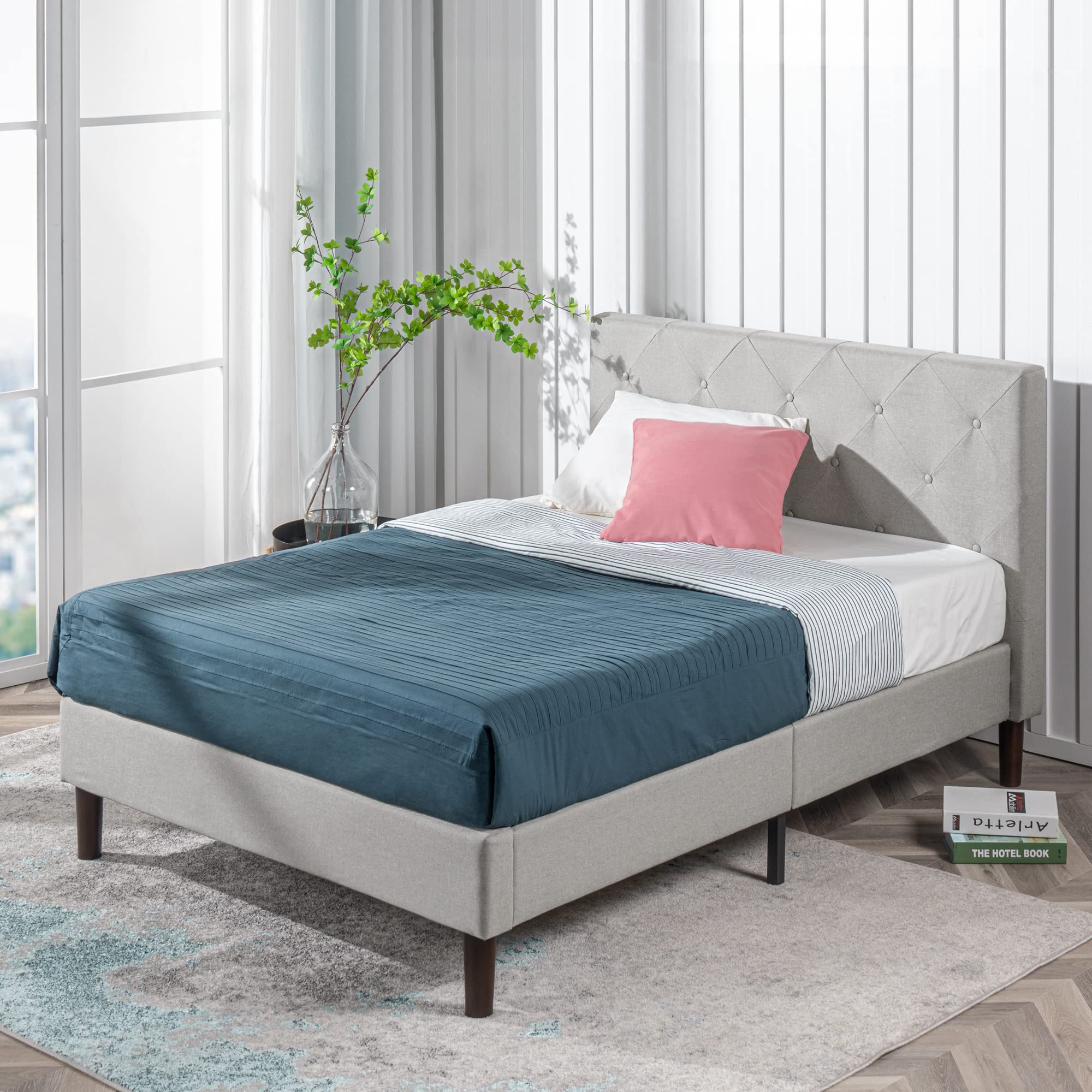 Photo 1 of ***(PARTS ONLY/ MISSING PARTS/ NON FUNCTIONAL)***ZINUS Shalini Upholstered Platform Bed Frame, Mattress Foundation, Wood Slat Support, No Box Spring Needed, Easy Assembly, Light Grey, Full