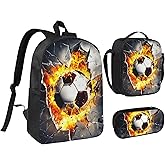 thmnj Soccer Kid Backpack Set with Lunch Bag &amp; Pencil Case Large Capacity School Bag 17 Inch Bookbag for Boy Girl