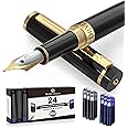 Dryden Designs Fountain Pen - Medium Nib 0.5mm | Includes 24 Ink Cartridges and Ink Refill Converter | Calligraphy Pen, Consistent Writing, Smooth Flow, Left and Right Handed -Intense Black