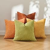 Volcanics Fall Burnt Orange Decorative Throw Pillow Covers 20x20 Set of 4, Yellow Green Gradient Corduroy Textured Cushion Covers, Western Modern Accent Pillowcases for Couch Sofa Bedroom
