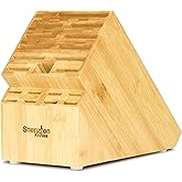Shenzhen Knives 20 Slot Universal Knife Block: Large Bamboo Finish Wood Knife Block without Knives - Countertop Butcher Block Knife Holder and Organizer with Wide Slots for Easy Kitchen Knife Storage