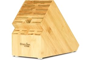 20 Slot Universal Knife Block: Shenzhen Knives Large Bamboo Wood Knife Block Without Knives -Countertop Butcher Block Knife H