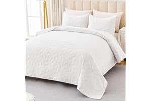 OARAGE Queen Quilt Bedding Set White Lightweight Quilted Bedspread Full Size with Pinwheel Motif,Soft Microfiber Quilting Coverlet for All Seasons (1 Quilt, 2 Shams)